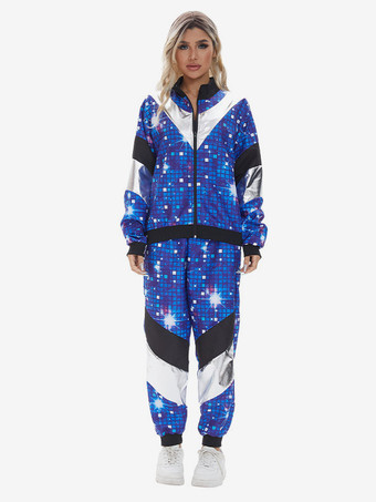 ヒップホップダンスウェアコスチュームブルーメンズレトロトップパンツセット