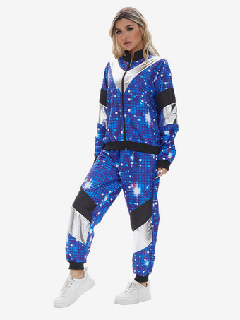 ヒップホップダンスウェアコスチュームブルーメンズレトロトップパンツセット