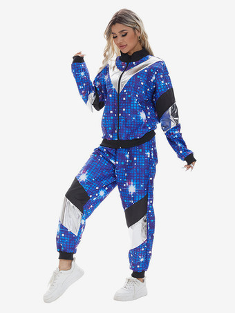 ヒップホップダンスウェアコスチュームブルーメンズレトロトップパンツセット