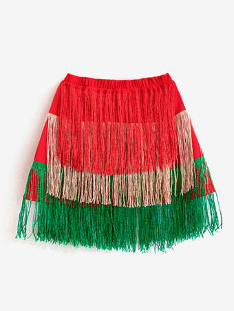 ラテンダンスコスチューム レッド レディーススカート セクシー フリンジ ダンサー ダンスウェア