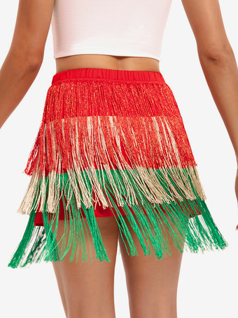 ラテンダンスコスチューム レッド レディーススカート セクシー フリンジ ダンサー ダンスウェア