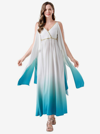 ライトスカイブルーギリシャの衣装 ライトスカイブルー エレガントなドレス オンブルセット コスチューム