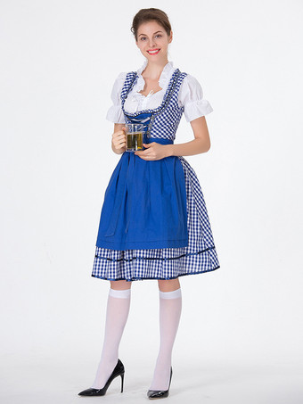 ブルー オクトーバーフェストコスチューム グリーンチェック柄 レトロドレス エプロンセット ホリデーコスチューム