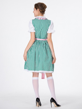 オクトーバーフェストコスチューム グリーンチェック柄 レトロドレス エプロンセット ホリデーコスチューム