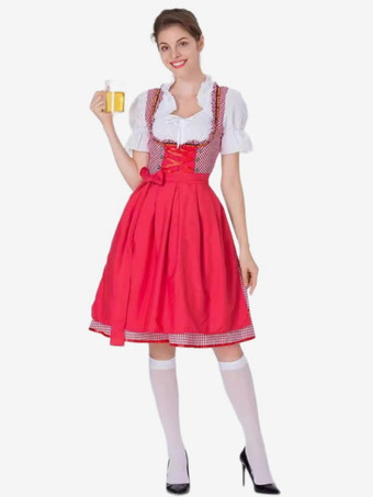 レッド オクトーバーフェストコスチューム グリーンチェック柄 レトロドレス エプロンセット ホリデーコスチューム
