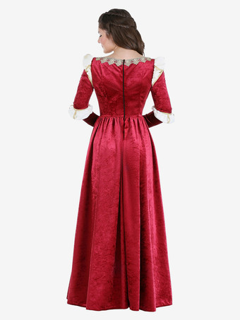 女性用レトロクリスマスセット 赤いドレス ホリデーコスチューム バーガンディ