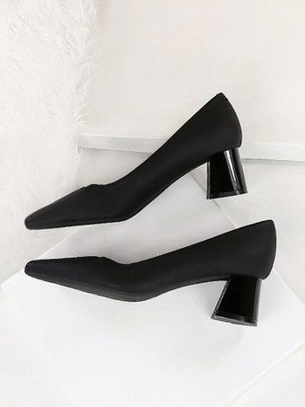 レディース ミッドローヒール スリッポン スクエアトゥ チャンキーヒール デイリーカジュアルパンプス ブラック