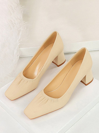 レディース ミッドローヒール スリッポン スクエアトゥ チャンキーヒール デイリーカジュアルパンプス ブラック