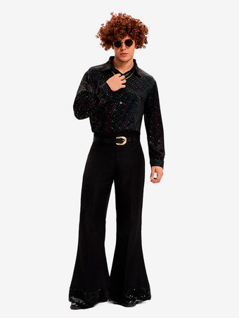 ブラック ヒッピーコスチューム ブラック ヴィンテージセット エレガントな長袖 男性用レトロコスチューム