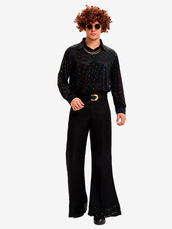 ヒッピーコスチューム ブラック ヴィンテージセット エレガントな長袖 男性用レトロコスチューム