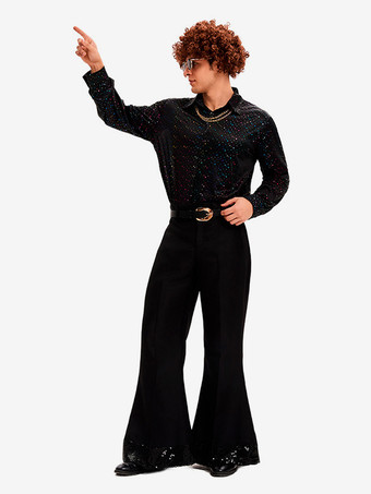 ヒッピーコスチューム ブラック ヴィンテージセット エレガントな長袖 男性用レトロコスチューム