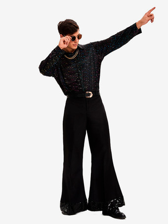 ヒッピーコスチューム ブラック ヴィンテージセット エレガントな長袖 男性用レトロコスチューム