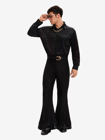 ヒッピーコスチューム ブラック ヴィンテージセット エレガントな長袖 男性用レトロコスチューム