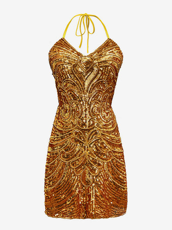 ゴールド 1970年代のラテンダンスドレス、ホワイトフリンジスパンコールバックレスセットセクシードレス