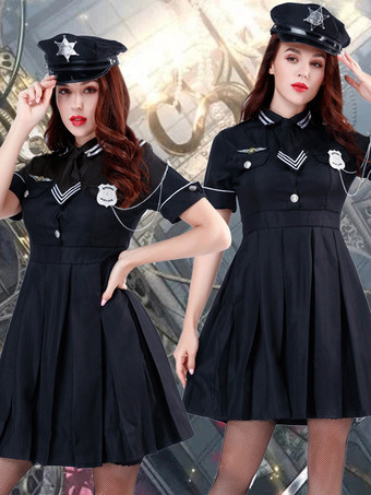 ブラック 警察のコスチューム ブラックハットドレスセット ホリデーコスチューム