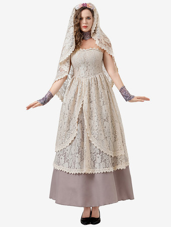 アイボリー レースエクリュホワイトチョーカードレスレトロコスチューム