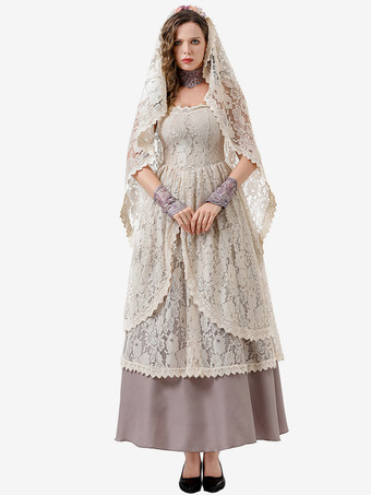 レースエクリュホワイトチョーカードレスレトロコスチューム