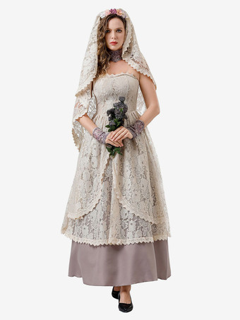 レースエクリュホワイトチョーカードレスレトロコスチューム