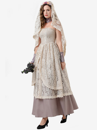 レースエクリュホワイトチョーカードレスレトロコスチューム