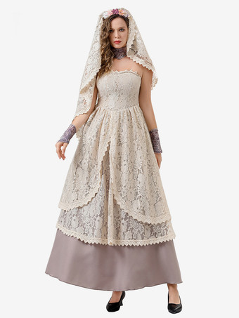 レースエクリュホワイトチョーカードレスレトロコスチューム