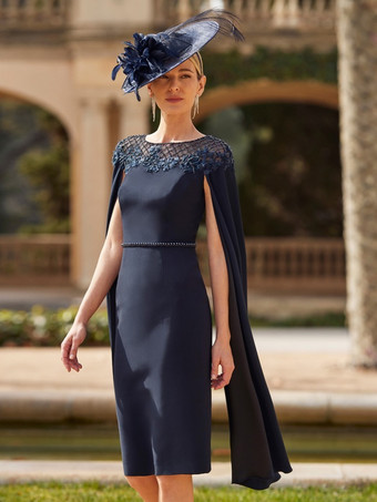 花嫁の母親のためのパーティードレス ジュエルネック ロングスリーブ シースフラワー 結婚式用ゲストドレス