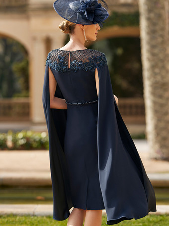 花嫁の母親のためのパーティードレス ジュエルネック ロングスリーブ シースフラワー 結婚式用ゲストドレス