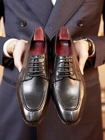 男性用ドレスシューズ スタイリッシュなスクエアトゥ レザーフォーマルウェディングシューズ