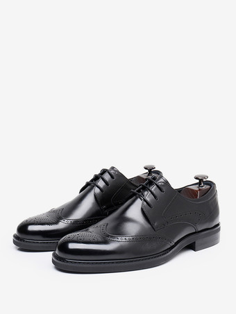ブラック 男性用ドレスシューズ スクエアトゥ 牛革 ブローグ フォーマル ウェディングシューズ