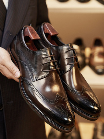 男性用ドレスシューズ スクエアトゥ 牛革 ブローグ フォーマル ウェディングシューズ