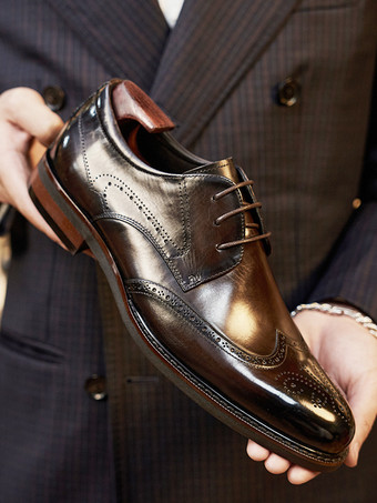 男性用ドレスシューズ スクエアトゥ 牛革 ブローグ フォーマル ウェディングシューズ