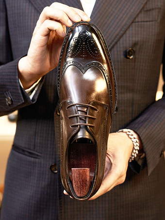 男性用ドレスシューズ スクエアトゥ 牛革 ブローグ フォーマル ウェディングシューズ