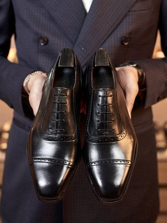男性用ドレスシューズ 素敵なスクエアトゥ レザー オックスフォード ウェディング フォーマルシューズ