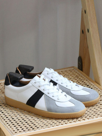 メンズスニーカー 快適な牛革 ラウンドトゥ カラーブロック バスケット スポーツシューズ