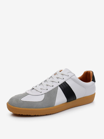 メンズスニーカー 快適な牛革 ラウンドトゥ カラーブロック バスケット スポーツシューズ