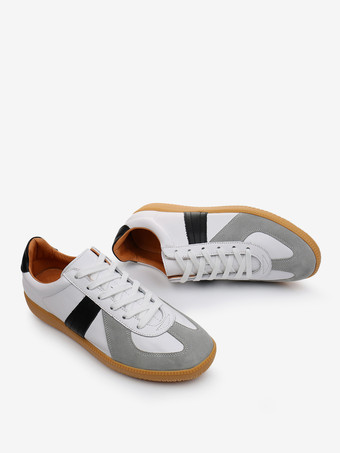 メンズスニーカー 快適な牛革 ラウンドトゥ カラーブロック バスケット スポーツシューズ