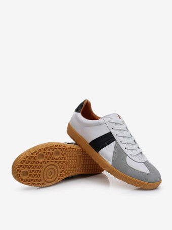 メンズスニーカー 快適な牛革 ラウンドトゥ カラーブロック バスケット スポーツシューズ