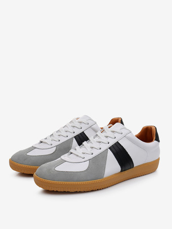 メンズスニーカー 快適な牛革 ラウンドトゥ カラーブロック バスケット スポーツシューズ