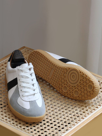 メンズスニーカー 快適な牛革 ラウンドトゥ カラーブロック バスケット スポーツシューズ