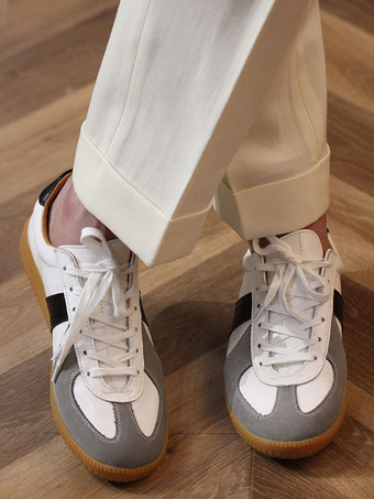 メンズスニーカー 快適な牛革 ラウンドトゥ カラーブロック バスケット スポーツシューズ