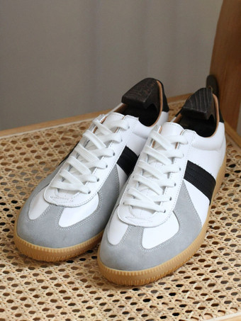 メンズスニーカー 快適な牛革 ラウンドトゥ カラーブロック バスケット スポーツシューズ