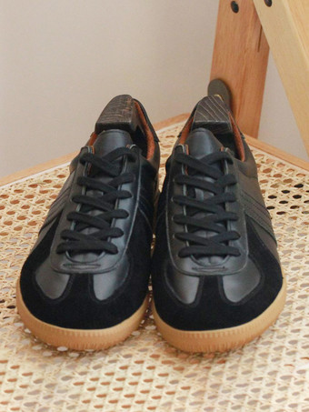 メンズスニーカー 快適なカラーブロック 牛革 ラウンドトゥ バスケット スポーツシューズ