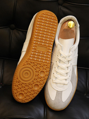 メンズスニーカー 快適なカラーブロック 牛革 ラウンドトゥ バスケット スポーツシューズ