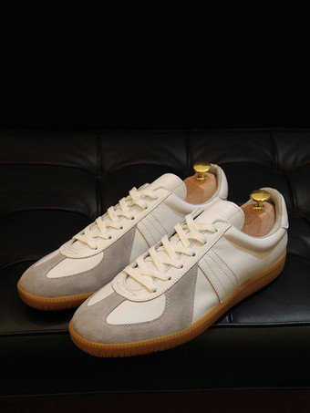 メンズスニーカー 快適なカラーブロック 牛革 ラウンドトゥ バスケット スポーツシューズ