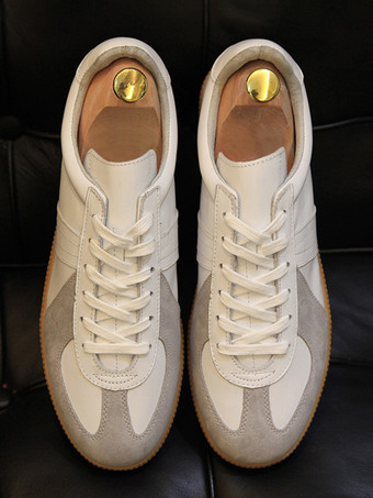 メンズスニーカー 快適なカラーブロック 牛革 ラウンドトゥ バスケット スポーツシューズ