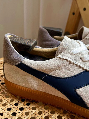 メンズスニーカー 快適な牛革 ラウンドトゥ カラーブロック バスケット スポーツシューズ