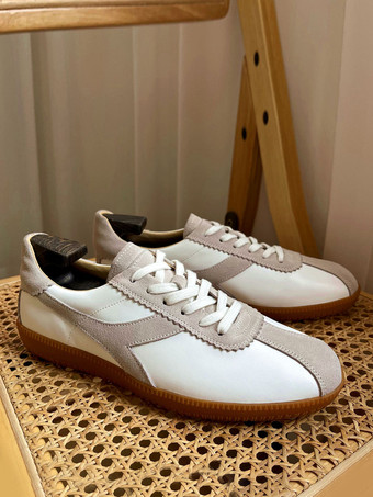 メンズスニーカー 快適な牛革 ラウンドトゥ カラーブロック バスケット スポーツシューズ