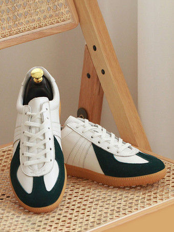 メンズスニーカー 快適なカラーブロック 牛革 ラウンドトゥ バスケット スポーツシューズ