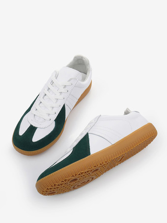 メンズスニーカー 快適なカラーブロック 牛革 ラウンドトゥ バスケット スポーツシューズ