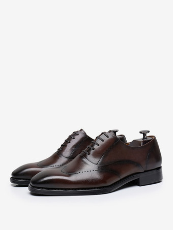 ブラウン男性用ドレスシューズ ファッション ラウンドトゥ レザー ブローグ ダービー フォーマル ウェディングシューズ