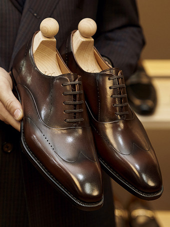 男性用ドレスシューズ ファッション ラウンドトゥ レザー ブローグ ダービー フォーマル ウェディングシューズ